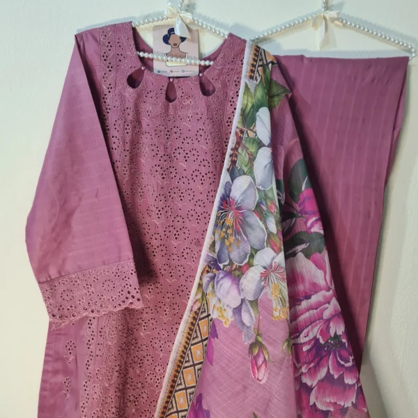 Embroidered-3 Pc Cotton Suit - Image 2