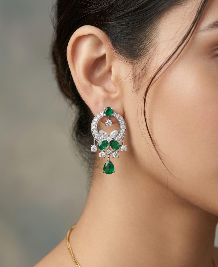 Zirconia Drop Earrings Green - Image 3